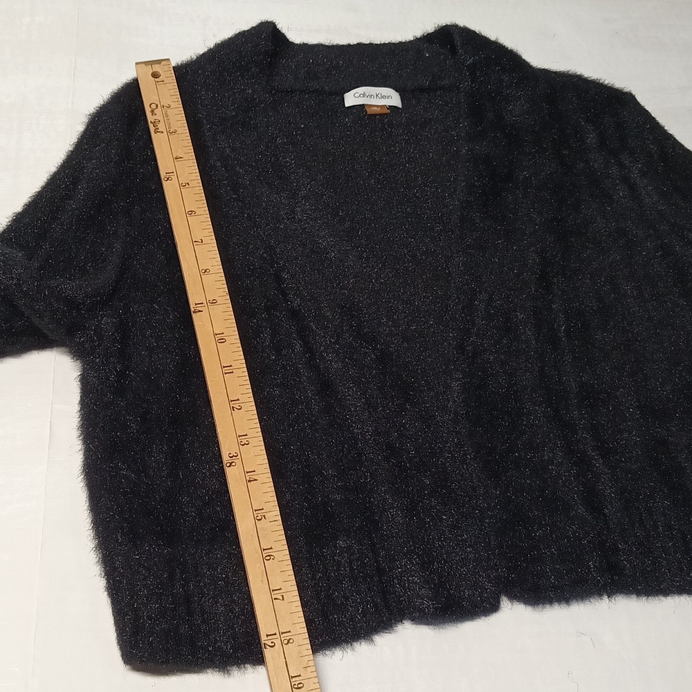 Calvin Klein black Open Front women’s cardigan sz large Fuzzy shrug EUC. - Picture 8 of 11